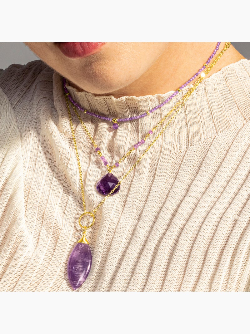 Collier Luxenter Athat et plaqué or 18k Violet - Kiabi