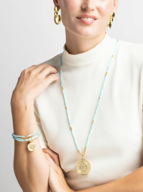 Collier Luxenter avec cristal bleu finition or 18k - Thyu - Kiabi