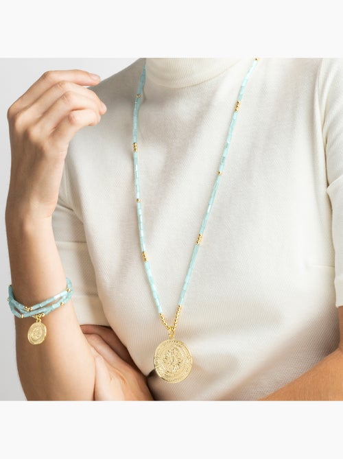 Collier Luxenter avec cristal bleu finition or 18k - Thyu - Kiabi