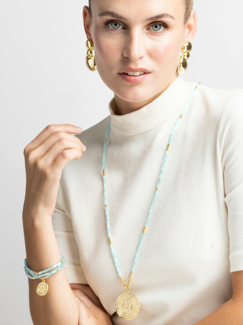 Collier Luxenter avec cristal bleu finition or 18k - Thyu Bleu - Kiabi