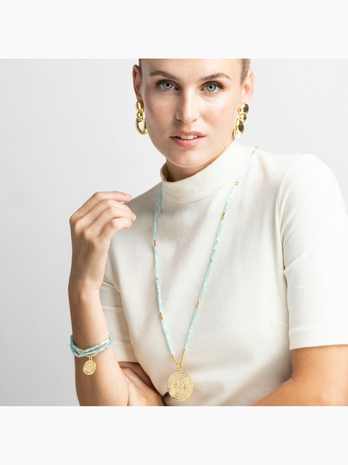 Collier Luxenter avec cristal bleu finition or 18k - Thyu - Kiabi