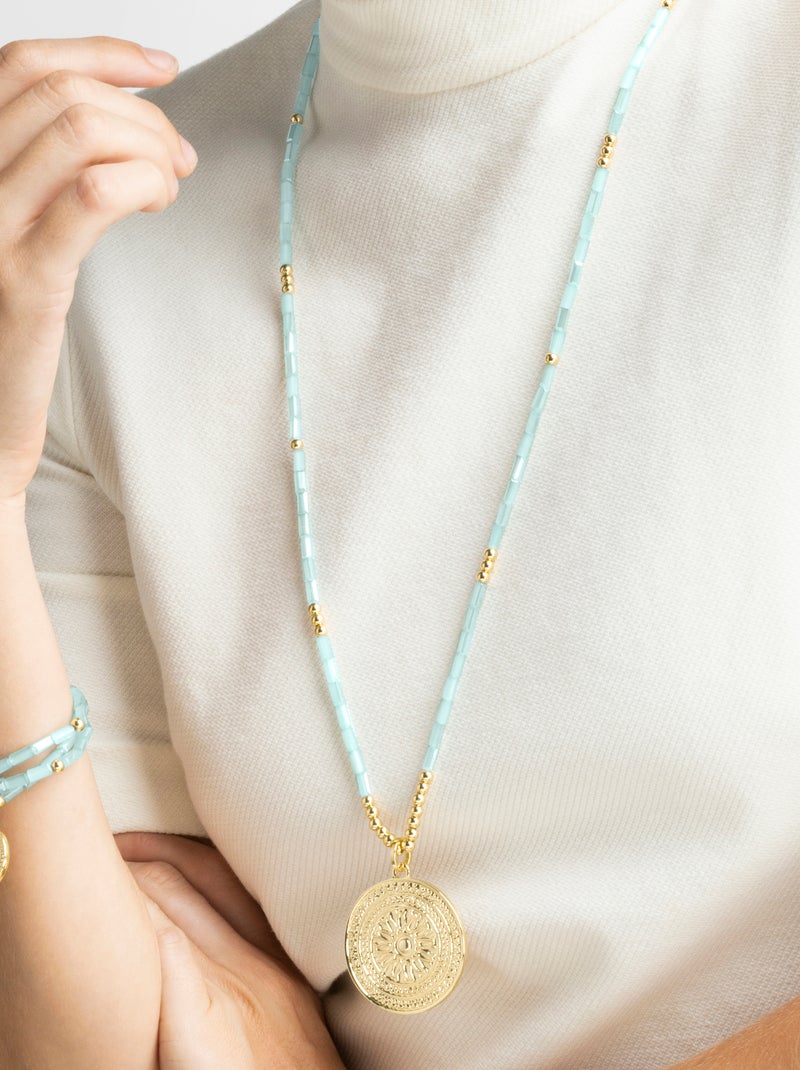 Collier Luxenter avec cristal bleu finition or 18k - Thyu Bleu - Kiabi