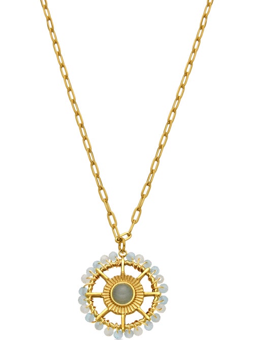 Collier Luxenter avec cristal bleu finition or 18k - Yakde - Kiabi