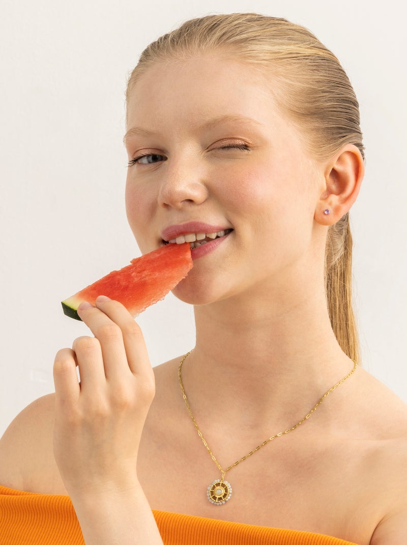 Collier Luxenter avec cristal bleu finition or 18k - Yakde Bleu - Kiabi