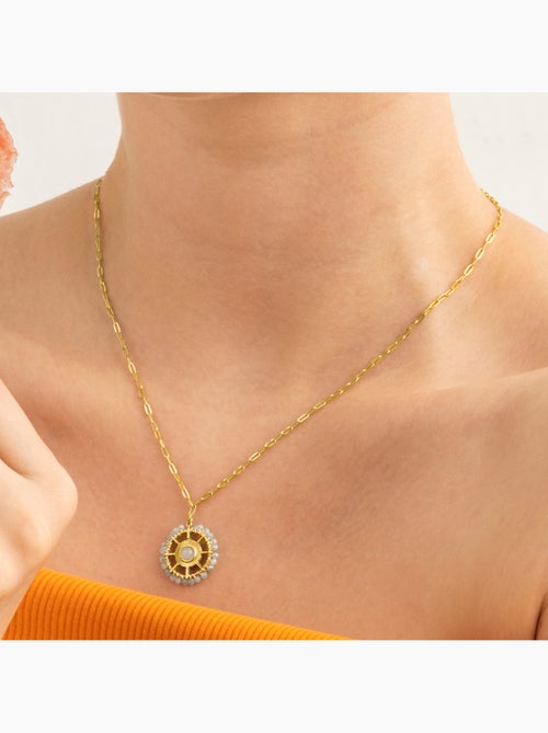Collier Luxenter avec cristal bleu finition or 18k - Yakde - Kiabi