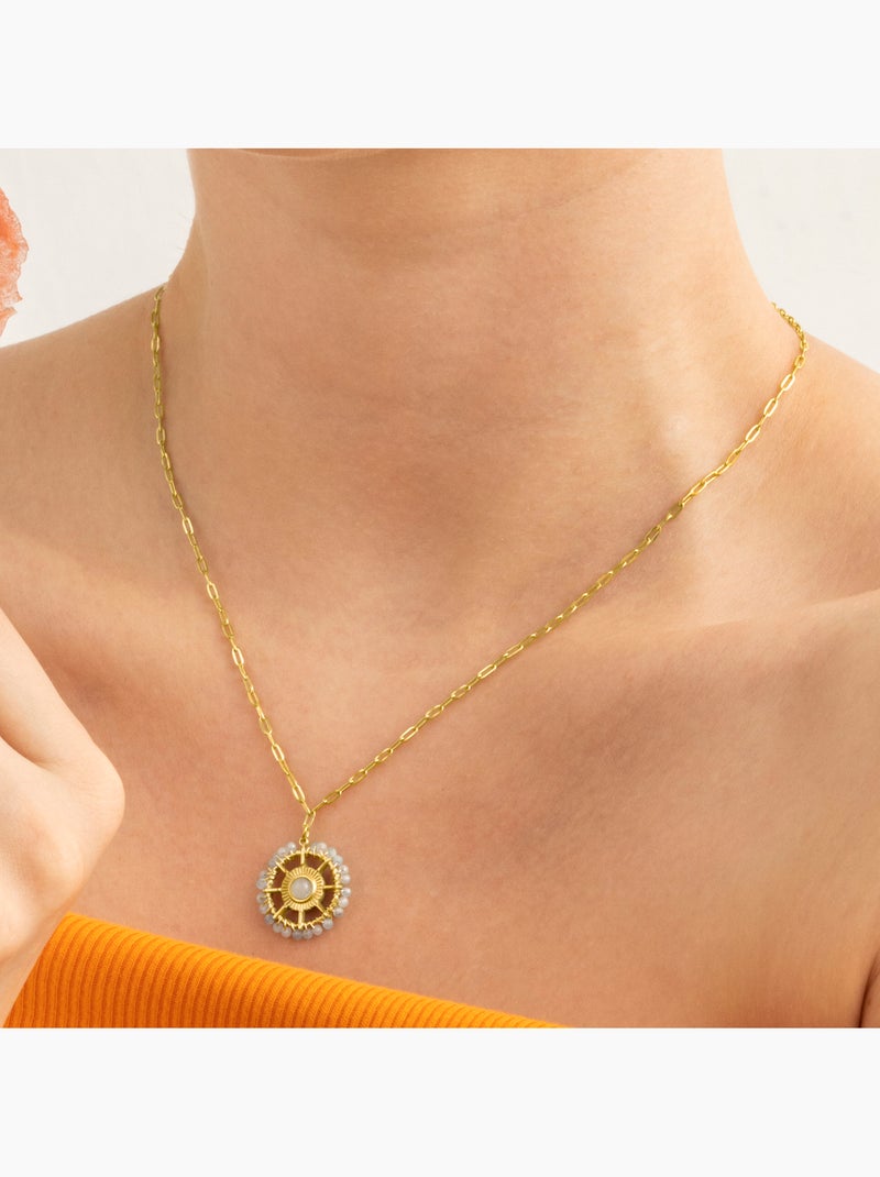Collier Luxenter avec cristal bleu finition or 18k - Yakde Bleu - Kiabi