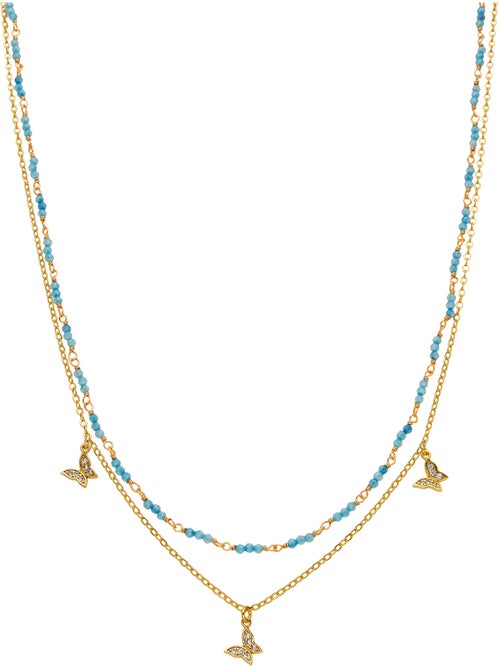 Collier Luxenter avec cristal bleu finition or 18k - Zinli - Kiabi