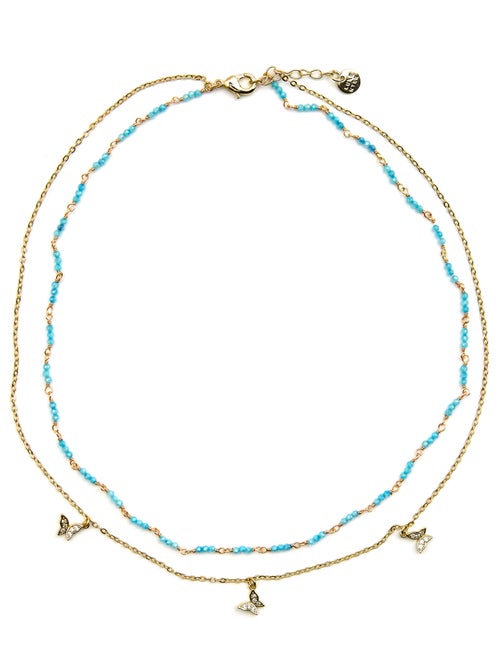 Collier Luxenter avec cristal bleu finition or 18k - Zinli - Kiabi
