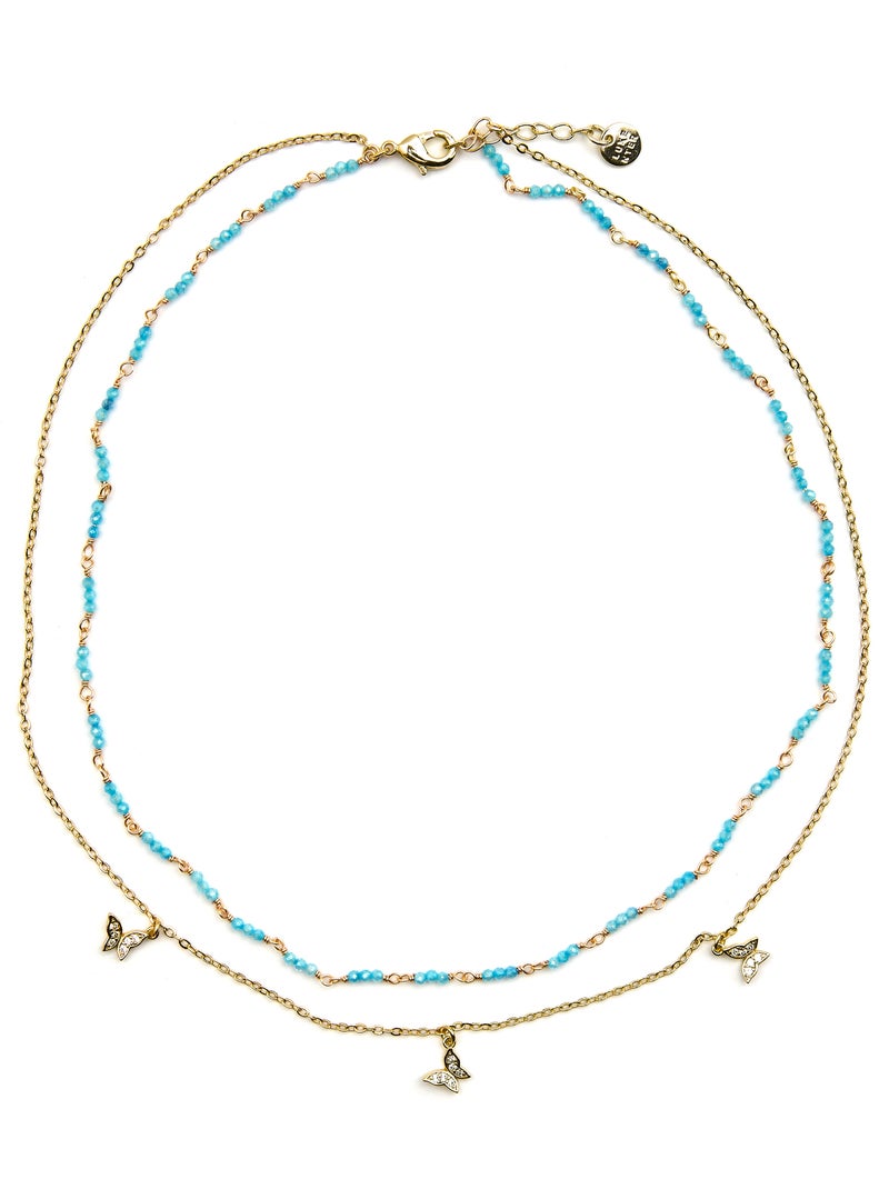 Collier Luxenter avec cristal bleu finition or 18k - Zinli Bleu - Kiabi