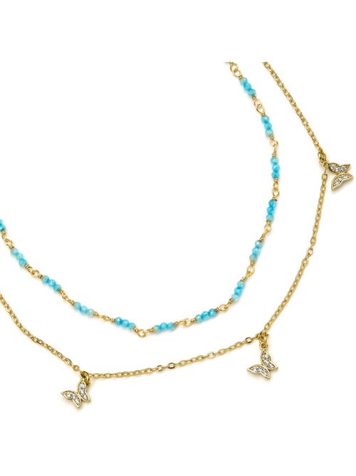Collier Luxenter avec cristal bleu finition or 18k - Zinli - Kiabi