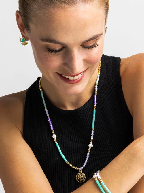 Collier Luxenter avec cristal bleu finition or 18k - Zorsi - Kiabi