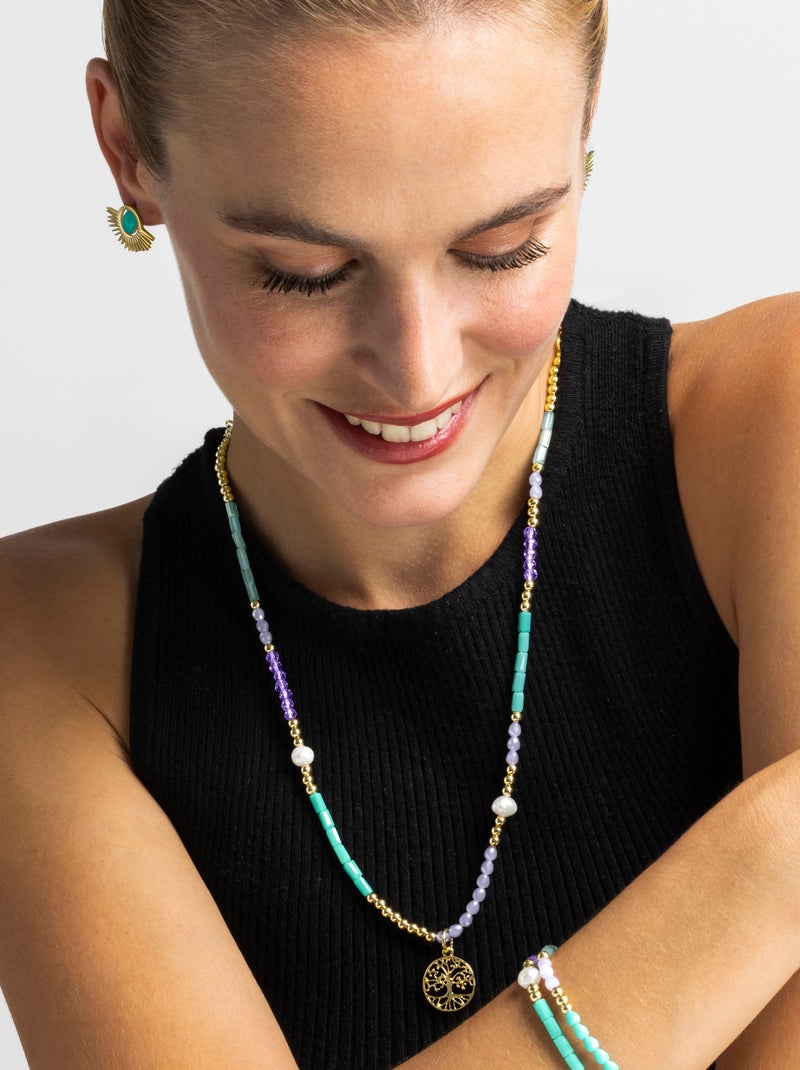 Collier Luxenter avec cristal bleu finition or 18k - Zorsi Bleu - Kiabi