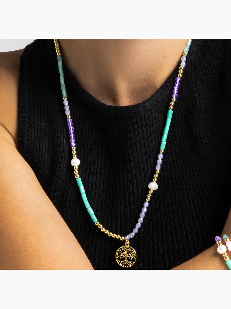 Collier Luxenter avec cristal bleu finition or 18k - Zorsi Bleu - Kiabi