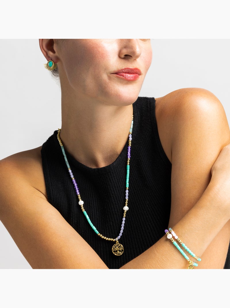 Collier Luxenter avec cristal bleu finition or 18k - Zorsi Bleu - Kiabi