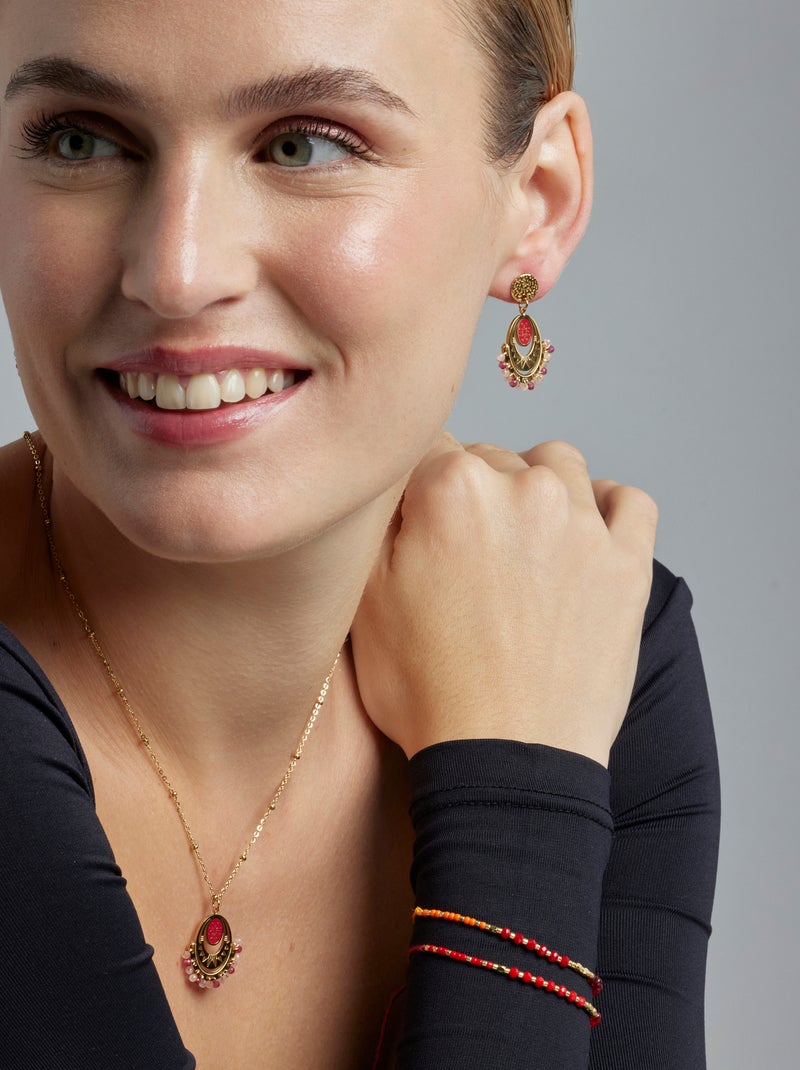 Collier Luxenter avec cristal rouge finition or 18k - Moku Rouge - Kiabi