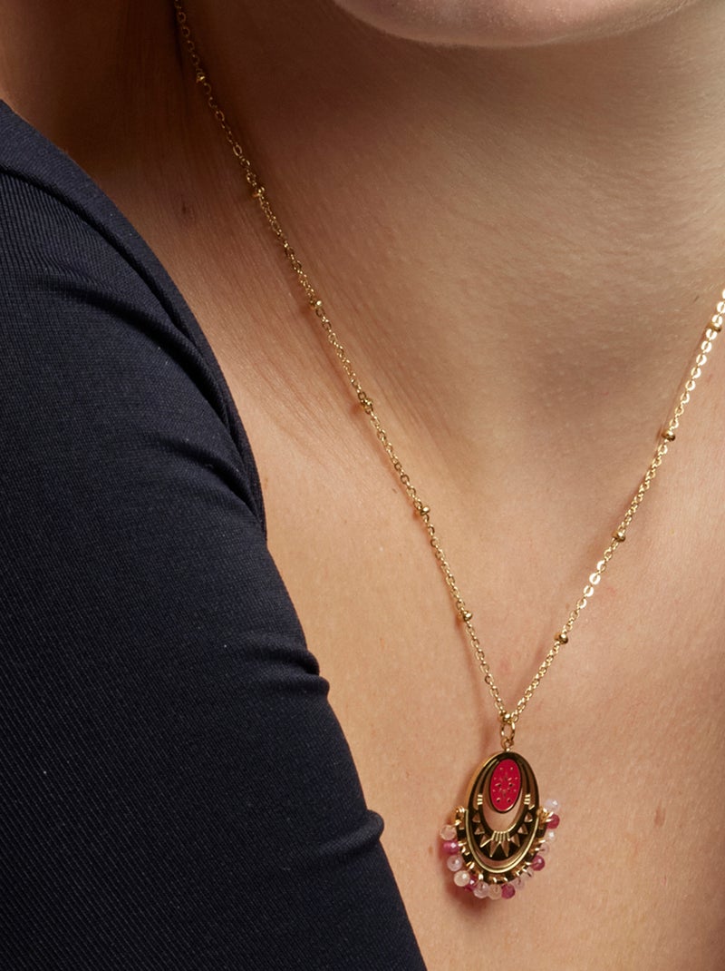 Collier Luxenter avec cristal rouge finition or 18k - Moku Rouge - Kiabi