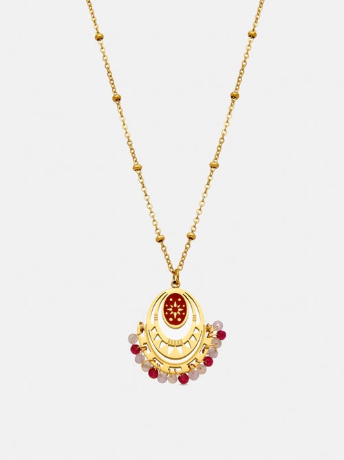 Collier Luxenter avec cristal rouge finition or 18k - Moku - Kiabi