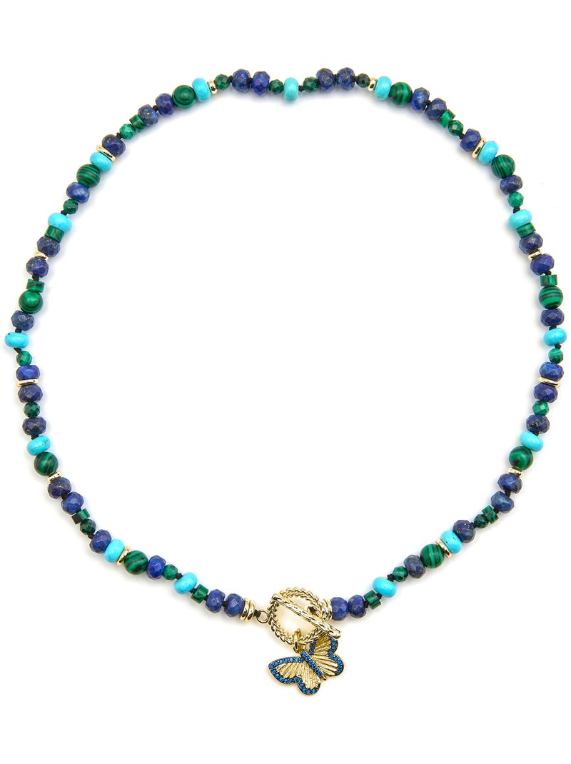Collier Luxenter avec lapis-lazuli naturel, finition or 18 carats - Arru Bleu - Kiabi