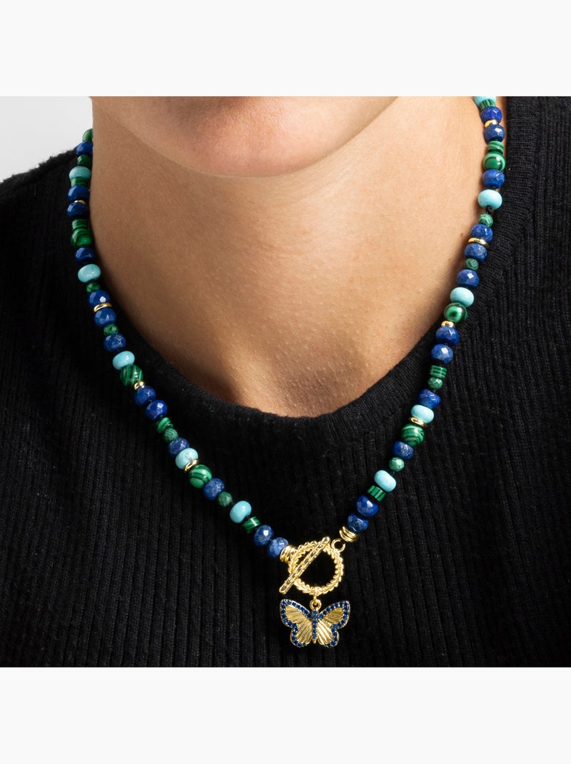 Collier Luxenter avec lapis-lazuli naturel, finition or 18 carats - Arru Bleu - Kiabi