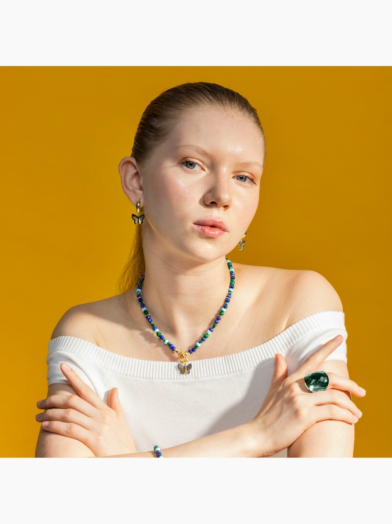 Collier Luxenter avec Lapis Lazuli naturel finition or 18k - Arru Bleu - Kiabi