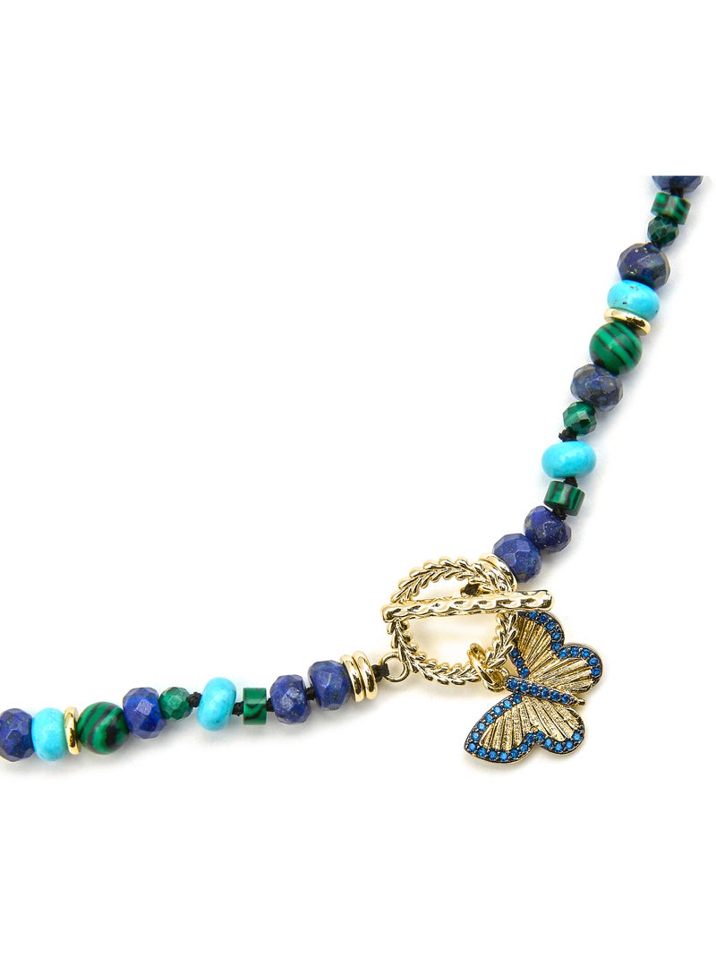Collier Luxenter avec Lapis Lazuli naturel finition or 18k - Arru Bleu - Kiabi