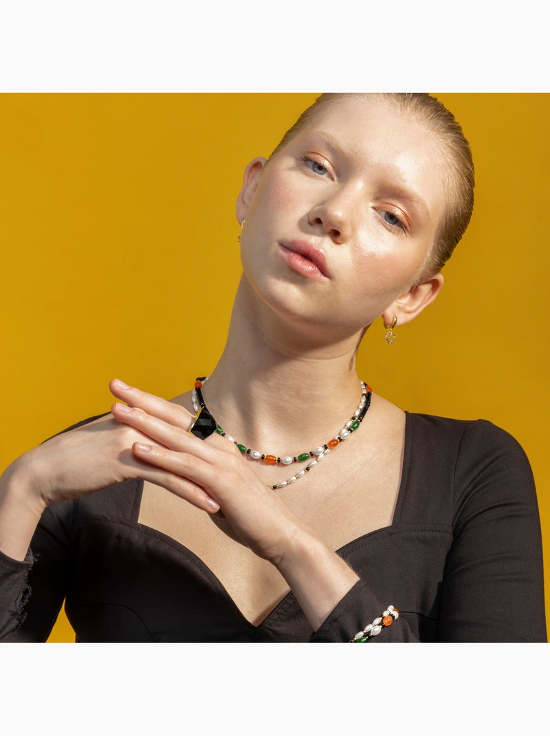 Collier Luxenter avec Onyx finition or 18k - Coepil Noir Noir - Kiabi