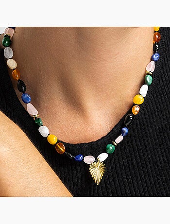 Collier Luxenter avec pierre naturelle multicolore et plaqué or 18k - Ilisen