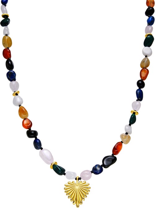 Collier Luxenter avec pierre naturelle multicolore et plaqué or 18k - Ilisen - Kiabi