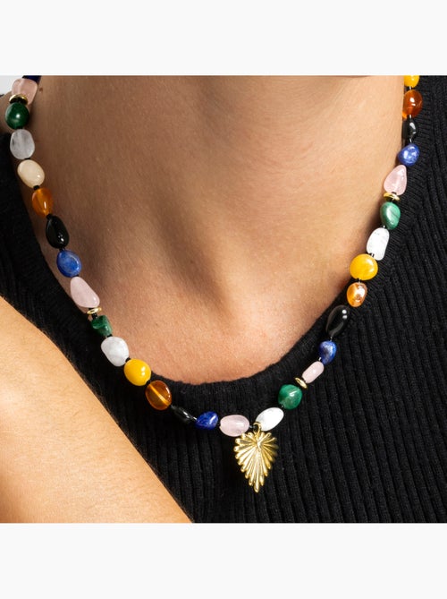 Collier Luxenter avec pierre naturelle multicolore et plaqué or 18k - Ilisen - Kiabi