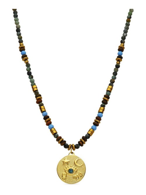 Collier Luxenter avec pierre naturelle multicolore finition or 18k - Salki - Kiabi