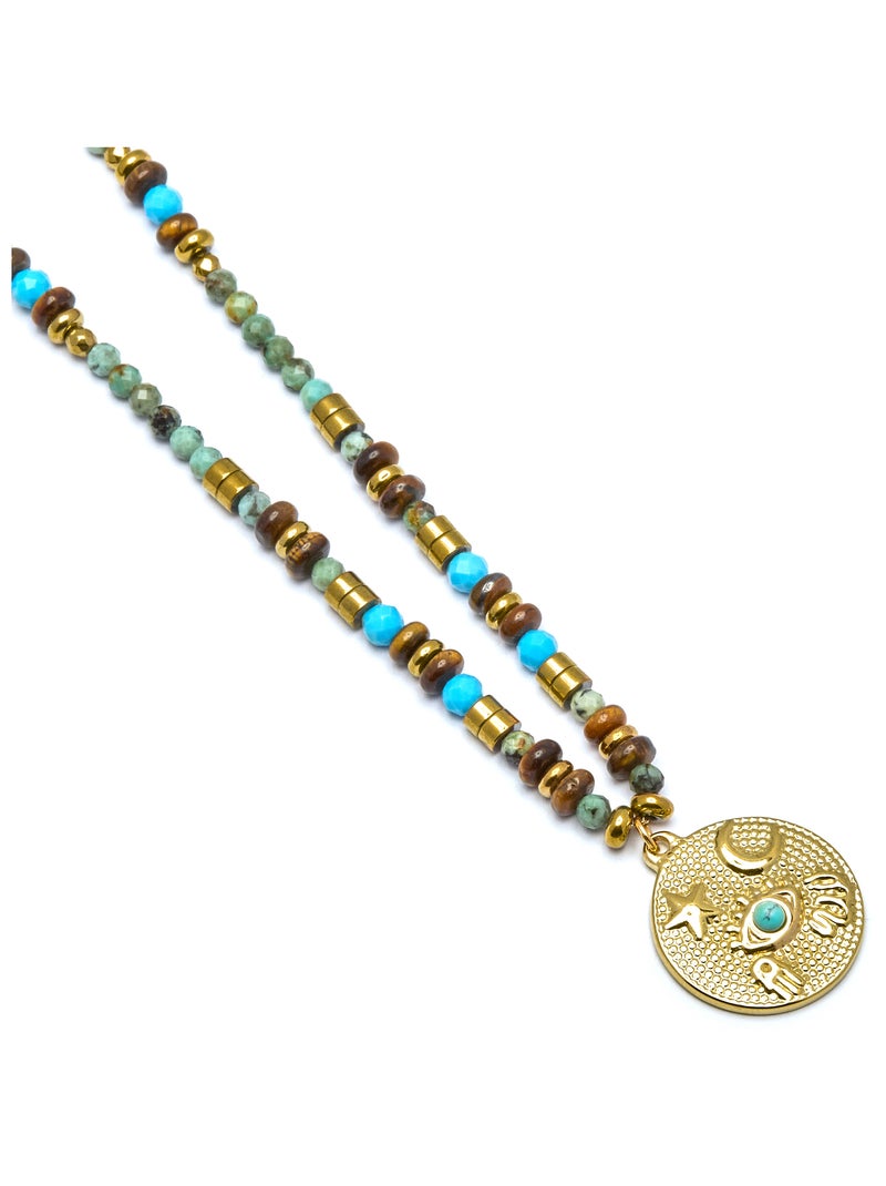Collier Luxenter avec pierre naturelle multicolore finition or 18k - Salki Multicolore - Kiabi