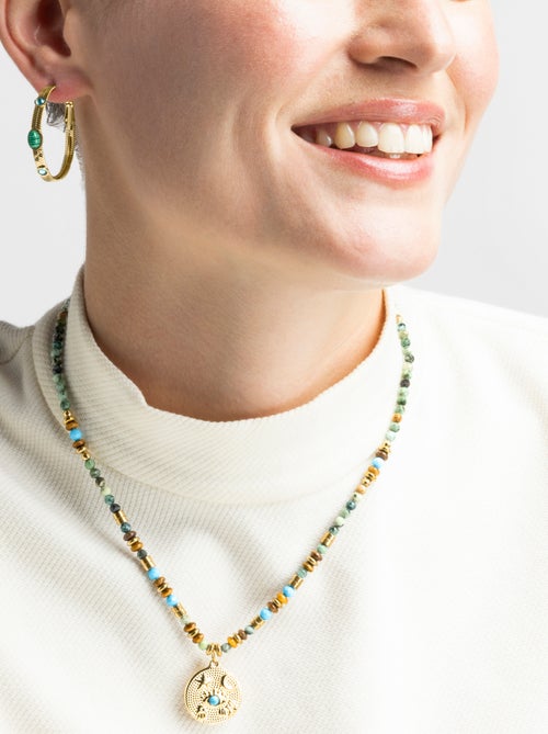 Collier Luxenter avec pierre naturelle multicolore finition or 18k - Salki - Kiabi