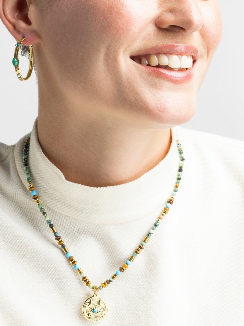 Collier Luxenter avec pierre naturelle multicolore finition or 18k - Salki Multicolore - Kiabi