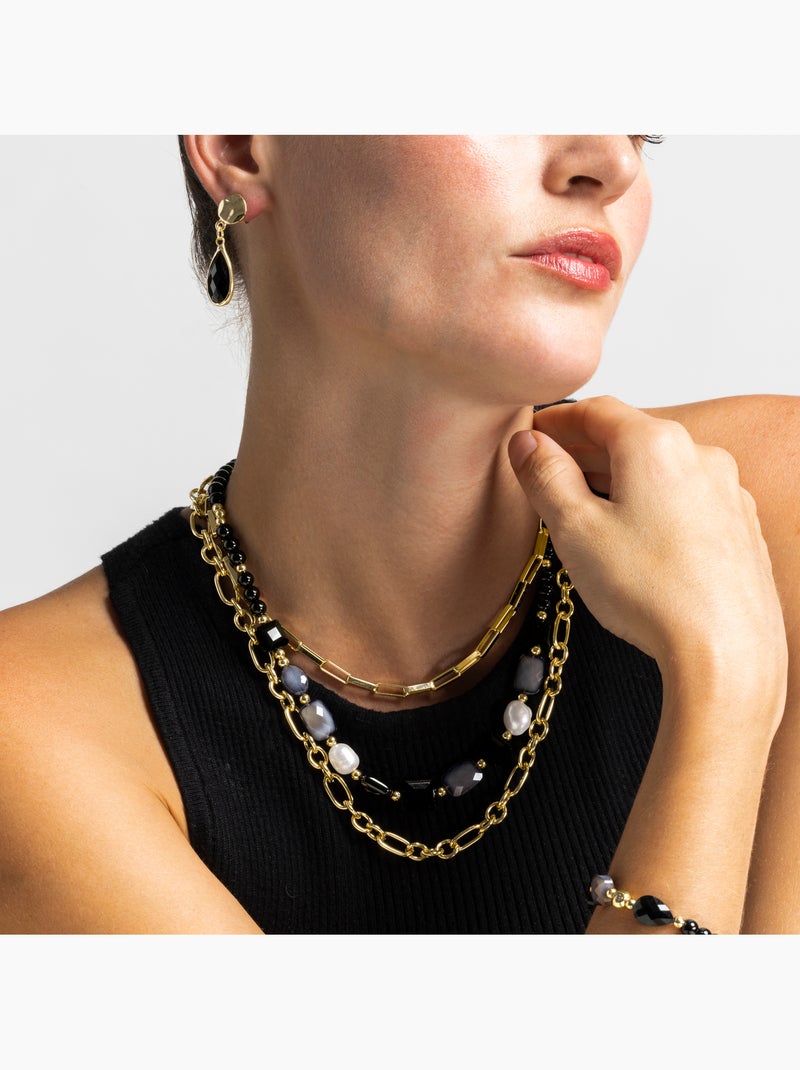 Collier Luxenter avec résine noire finition or 18k - Nyste Noir - Kiabi