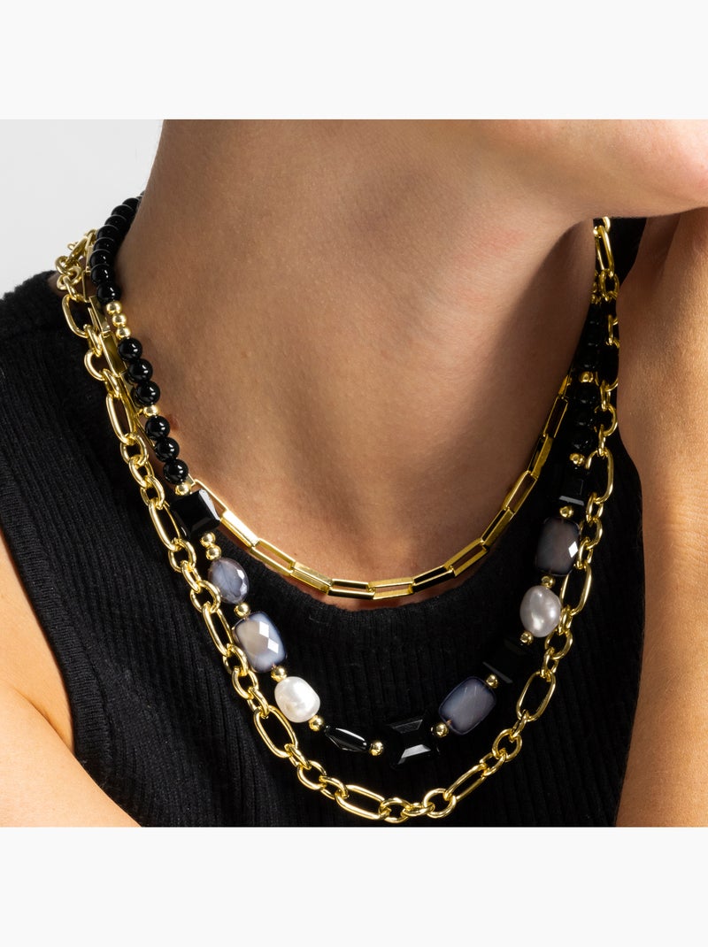 Collier Luxenter avec résine noire finition or 18k - Nyste Noir - Kiabi