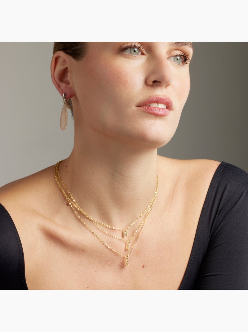 Collier Luxenter avec zircone brillante, finition or 18 carats - Alphabet Argent - Kiabi