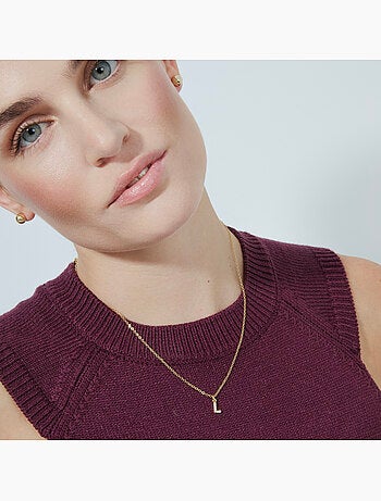Collier Luxenter avec zircone brillante, finition or 18 carats - Alphabet