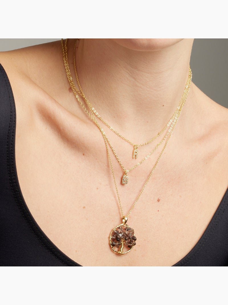 Collier Luxenter avec zircone brillante, finition or 18 carats - Alphabet Argent - Kiabi