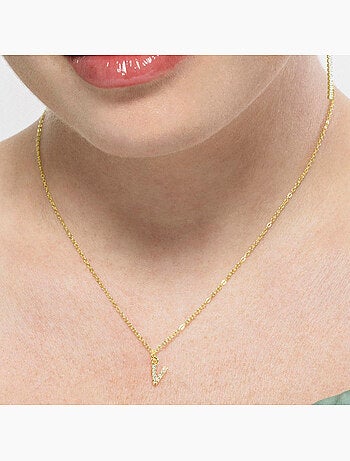 Collier Luxenter avec zircone brillante, finition or 18 carats - Alphabet