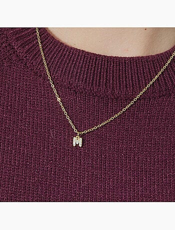 Collier Luxenter avec zircone brillante, finition or 18 carats - Alphabet