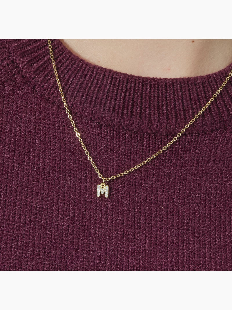 Collier Luxenter avec zircone brillante, finition or 18 carats - Alphabet Argent - Kiabi