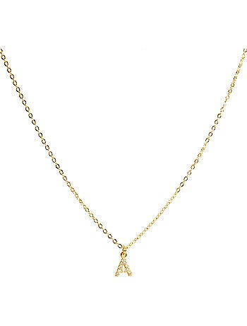 Collier Luxenter avec zircone brillante, finition or 18 carats - Alphabet