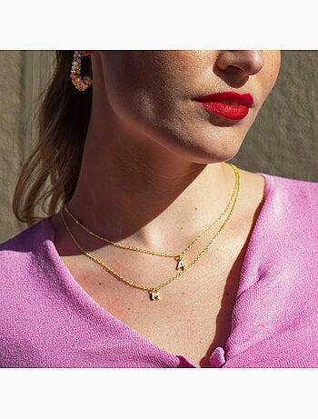 Collier Luxenter avec zircone brillante, finition or 18 carats - Alphabet