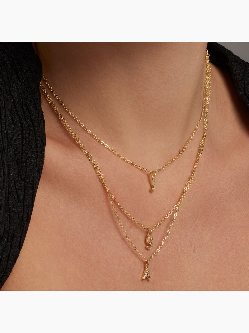 Collier Luxenter avec zircone brillante, finition or 18 carats - Alphabet Argent - Kiabi