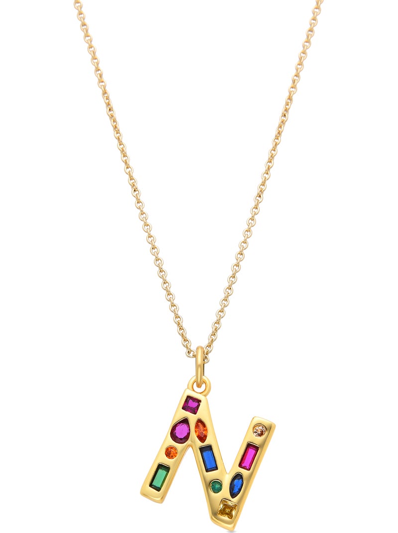 Collier Luxenter avec zircone multicolore, finition or 18 carats - Alphabet Multicolore - Kiabi