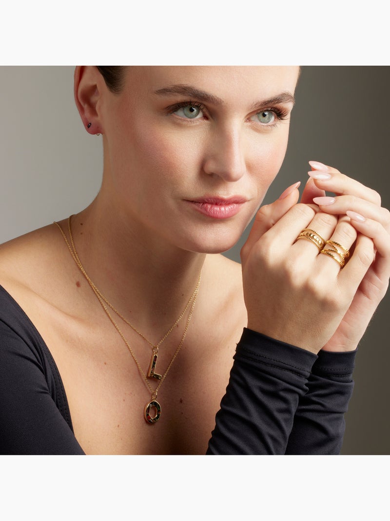Collier Luxenter avec zircone multicolore, finition or 18 carats - Alphabet Multicolore - Kiabi
