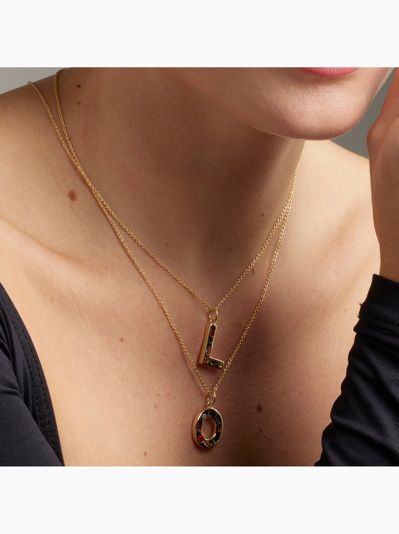 Collier Luxenter avec zircone multicolore, finition or 18 carats - Alphabet Multicolore - Kiabi