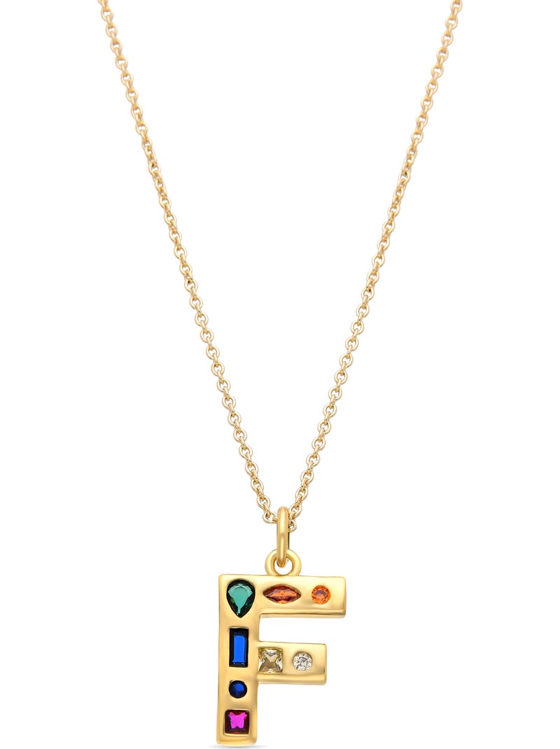 Collier Luxenter avec zircone multicolore, finition or 18 carats - Alphabet Multicolore - Kiabi