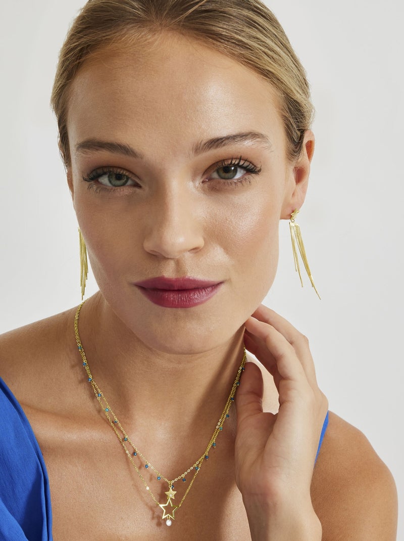 Collier Luxenter en argent 925 avec cristal bleu foncé et finition et plaqué or 18k - Zysuo Bleu - Kiabi