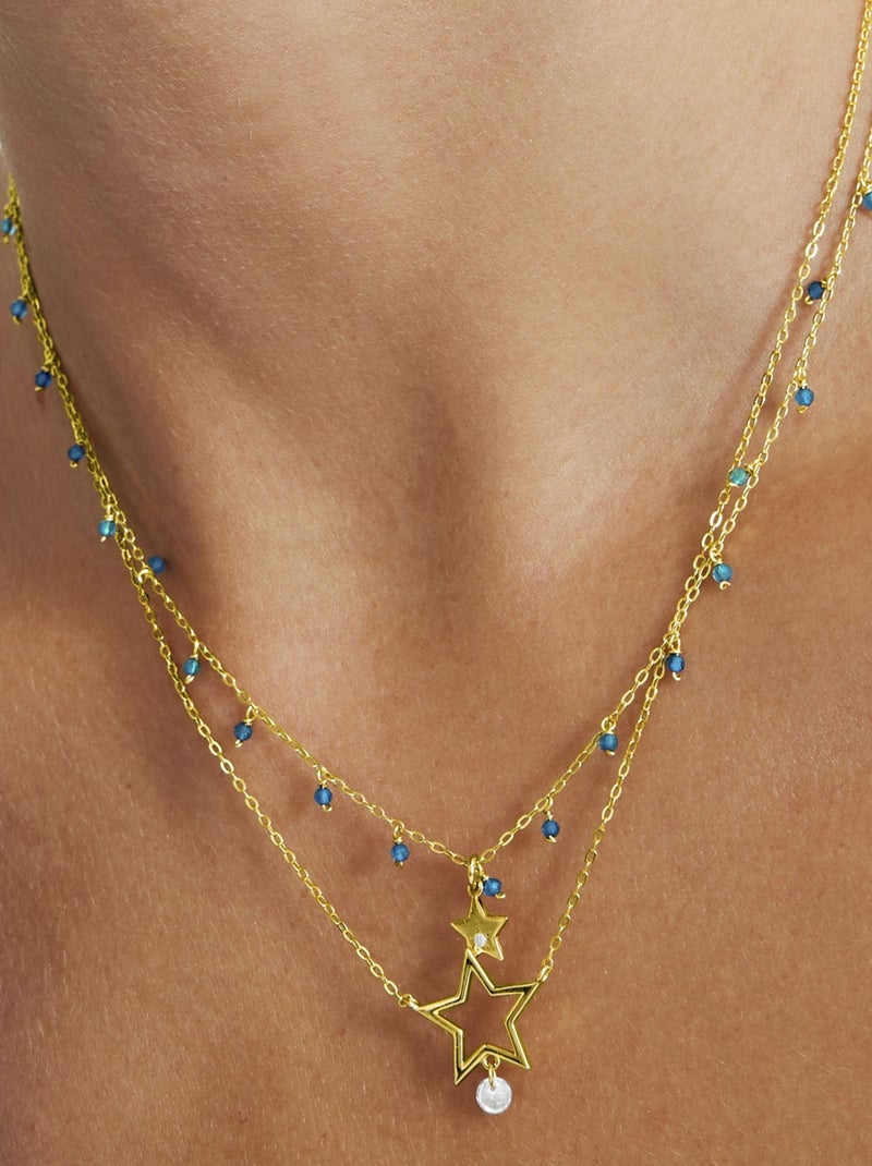 Collier Luxenter en argent 925 avec cristal bleu foncé et finition et plaqué or 18k - Zysuo Bleu - Kiabi